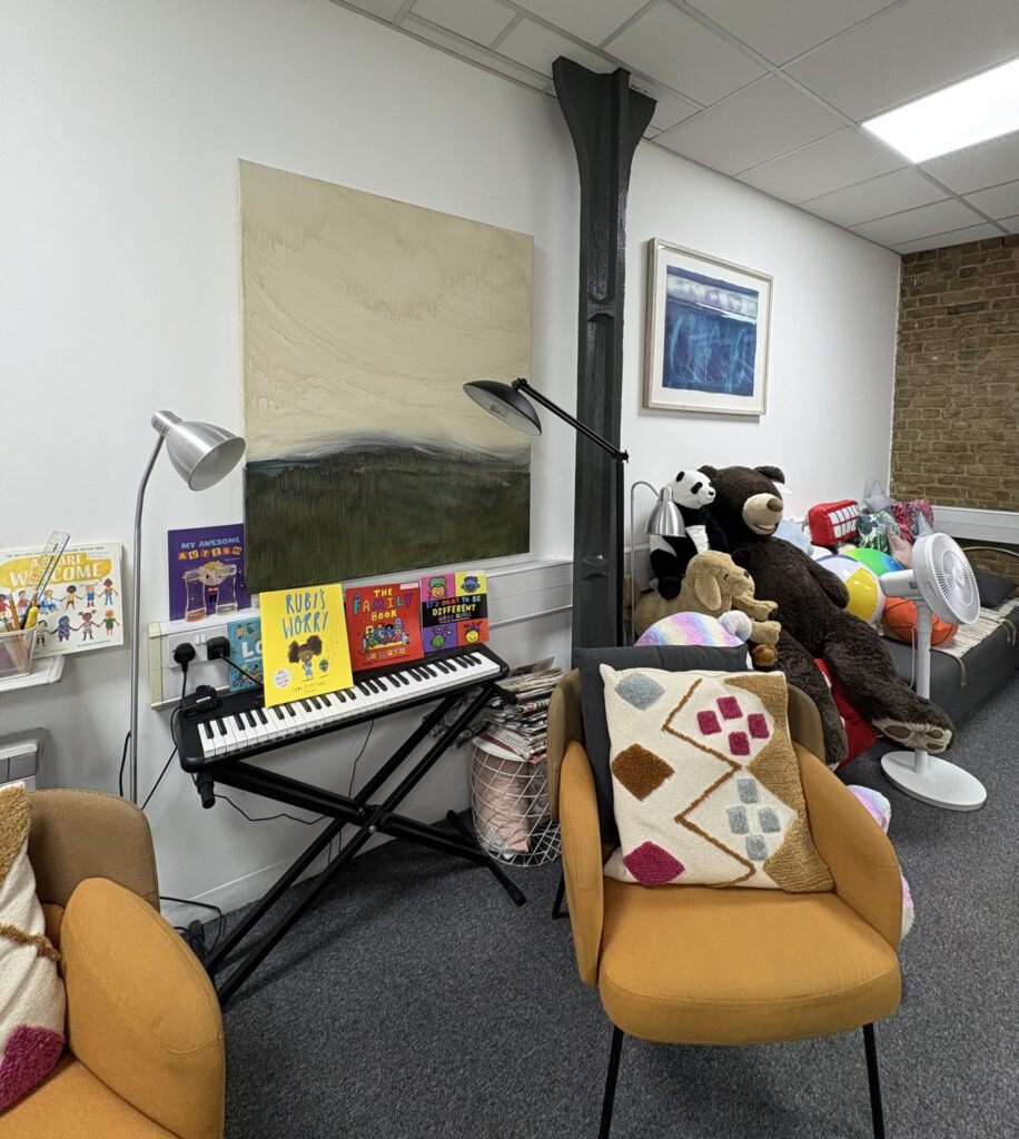 Central London Room - Left Hand side when you walk in with Two Arm chairs, Piano and Books